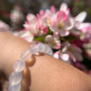 High Quality Rare White Gemmy Chalcedony Bracelet 8mm width for Calm, Communication, Protection and Compassion