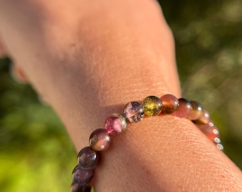 High Quality, Genuine Old Mine Watermelon Tourmaline Skinny Bracelet, 5.5mm beads