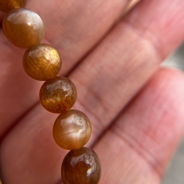 High Quality Skeletal Black Brown Moonstone Bracelet, 8mm or 7mm with Strong Flash for New Beginnings, Good Fortune and Happiness