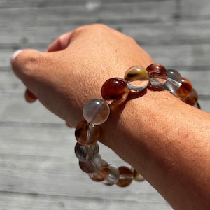 Ultra High Quality, Gem Grade Transparent Earth Tones Rabbit Bunny Hair Quartz Bracelet 11.5mm for Stress, Energy, Wealth and Healing