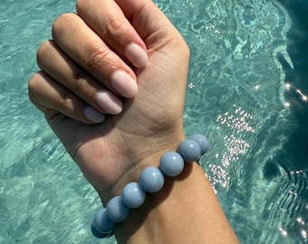 High Quality Chunky Blue Angelite Bracelet, 12mm beads