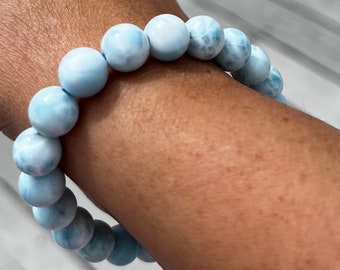 Very High Quality Light Blue Larimar Crystal Bracelet 7.5mm or 8.5mm beads