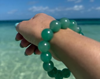 High Quality Chunky Green Jade Beaded Bracelet, 13mm width beads