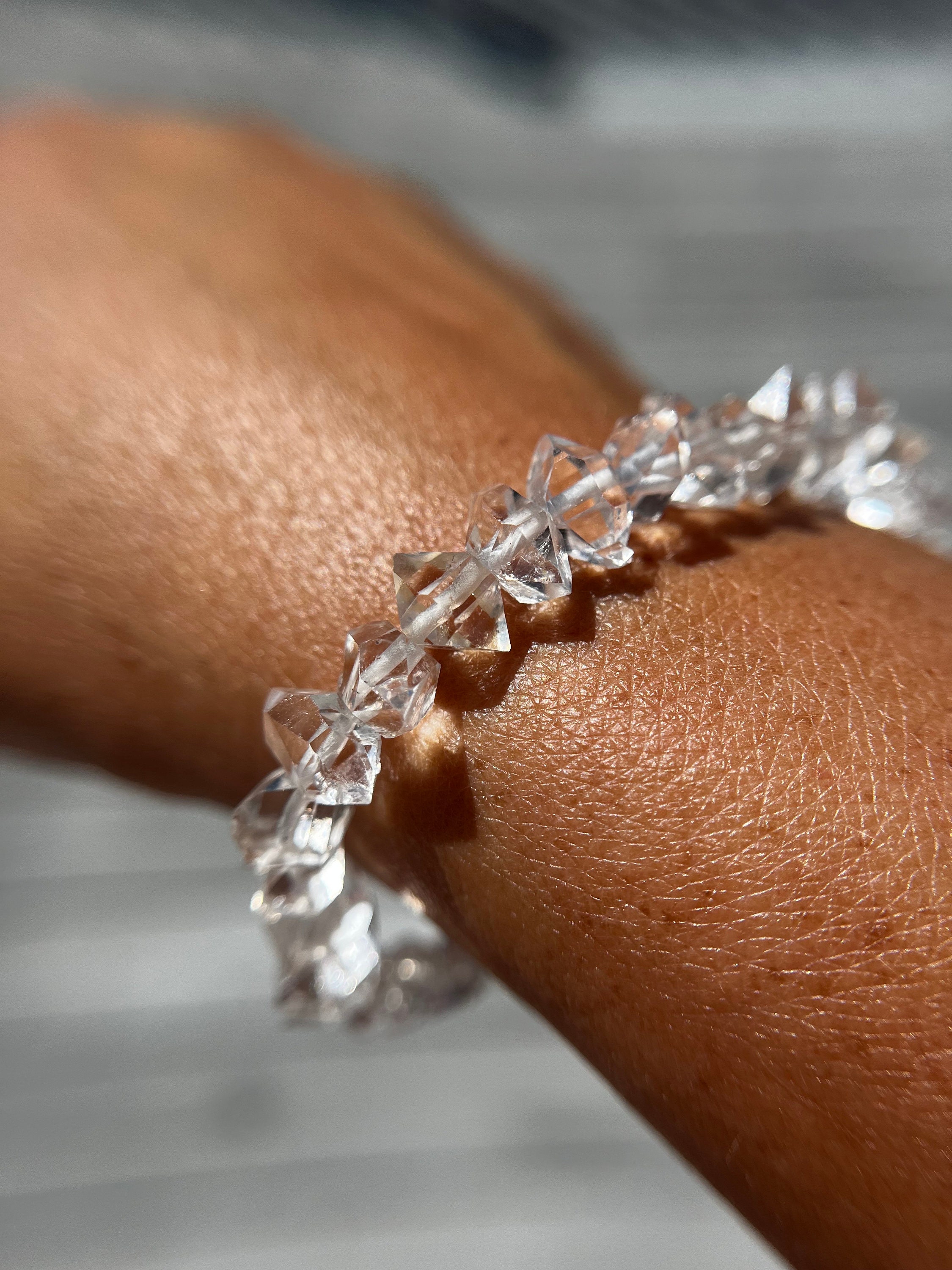 超高品質AAAグレードの原石ハーキマーダイヤモンドブレスレット 8mm