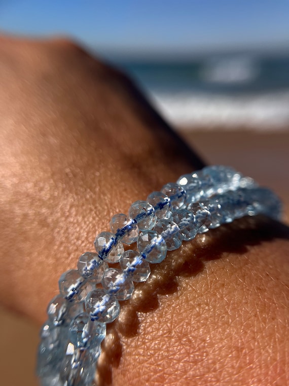 Ultra High Quality, Gem Grade Faceted Blue Topaz Rondelle Bracelet, 6mm, 6.5mm or 8mm