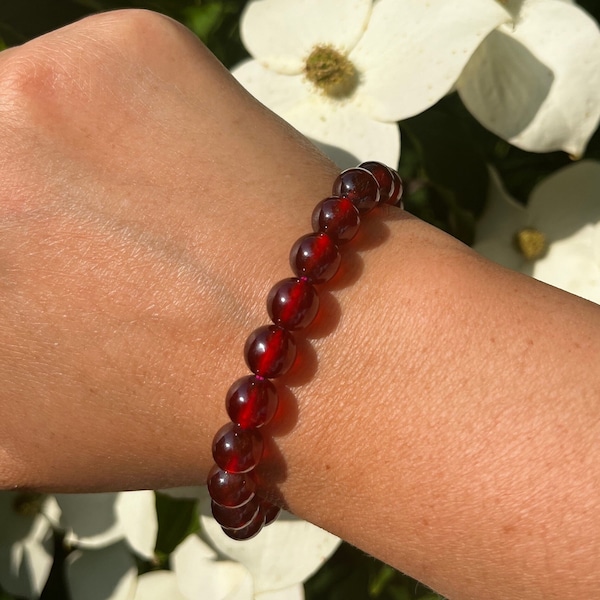 Pulsera de granate rojo de grado gema de ultra alta calidad de 9 mm, 8 mm o 7 mm para el amor, la sensualidad, la energía y el coraje