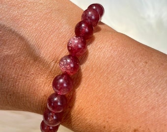 High Quality Glittery Strawberry Quartz Lepidocrocite Bracelet 6mm, 8.5mm, 9mm, 10mm or 10.5mm for Self-Love, Joy and Abundance