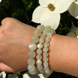 High Quality Rare Soft Green Moonstone Bracelet 12mm, 11mm, 10.5mm, 8.5mm, 8mm, 7.5mm or 6.5mm for New Beginnings, Good Fortune, Happiness