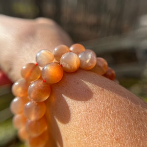 Ultra High Quality, Rare Sunstone in Peach Moonstone Bracelet, 7.5mm, 8mm or 9mm for Good Luck, Fortune, Stress and Optimism