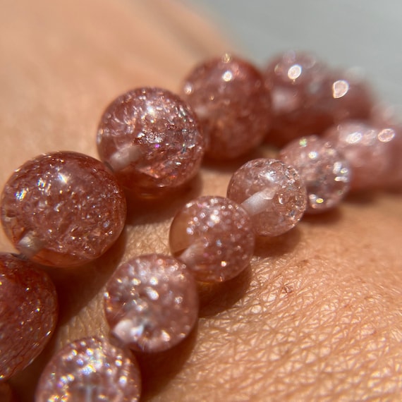 0908162　セール✨戦国紅瑪瑙17ミリ　貫通穴　キラキラ✨結晶 High Quality Sparkly Bronze Firework Quartz 
