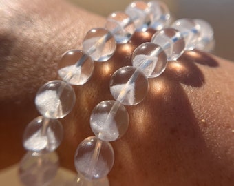 Clear Phantom "Pyramid" Quartz Bracelet, 10.5mm Beads