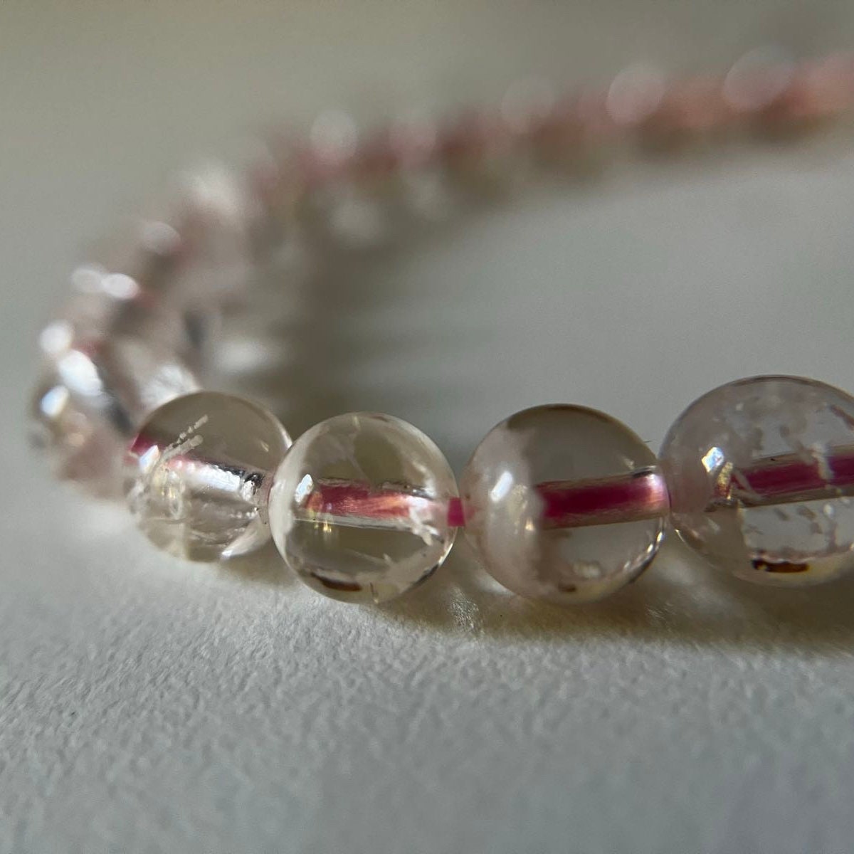 10.2mm Natural Pink Rutilated Phantom Quartz Stretch Crystal Beads Bracelet  AAAA