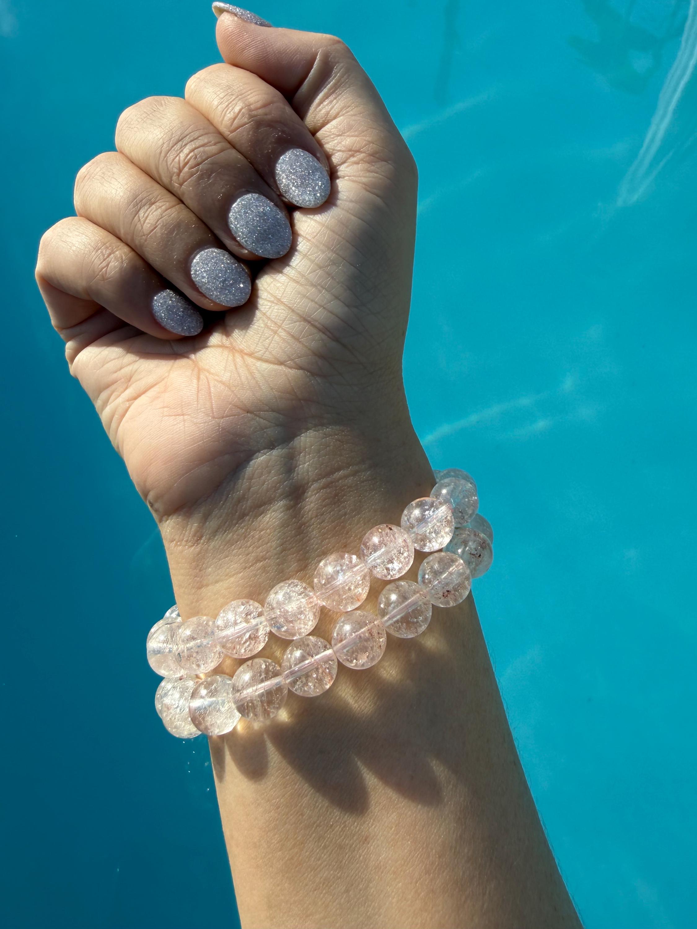 Ultra High Quality Rare Pink Lemurian Quartz Crystal Bracelet 
