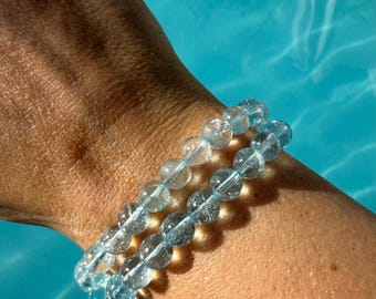 Collection Grade Blue Topaz Crystal Bracelet 7.5mm beads
