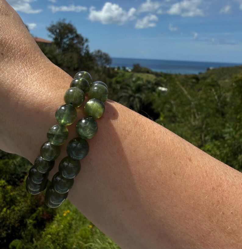Ultra High Quality, Gem Grade Flashy Green Kunzite Bracelet 9mm or 8mm beads image 3