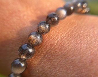 Ultra-High Quality, High Flash Black Moonstone Bracelet, 9.5mm, 9mm or 8.5mm beads