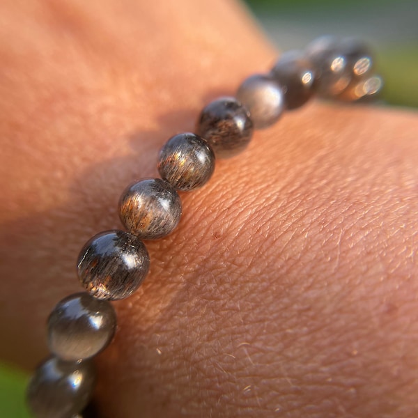 Ultra-High Quality, High Flash Black Moonstone Bracelet, 9.5mm, 8.5mm, 8mm, 7mm or 6.5mm for New Beginnings, Good Fortune and Happiness