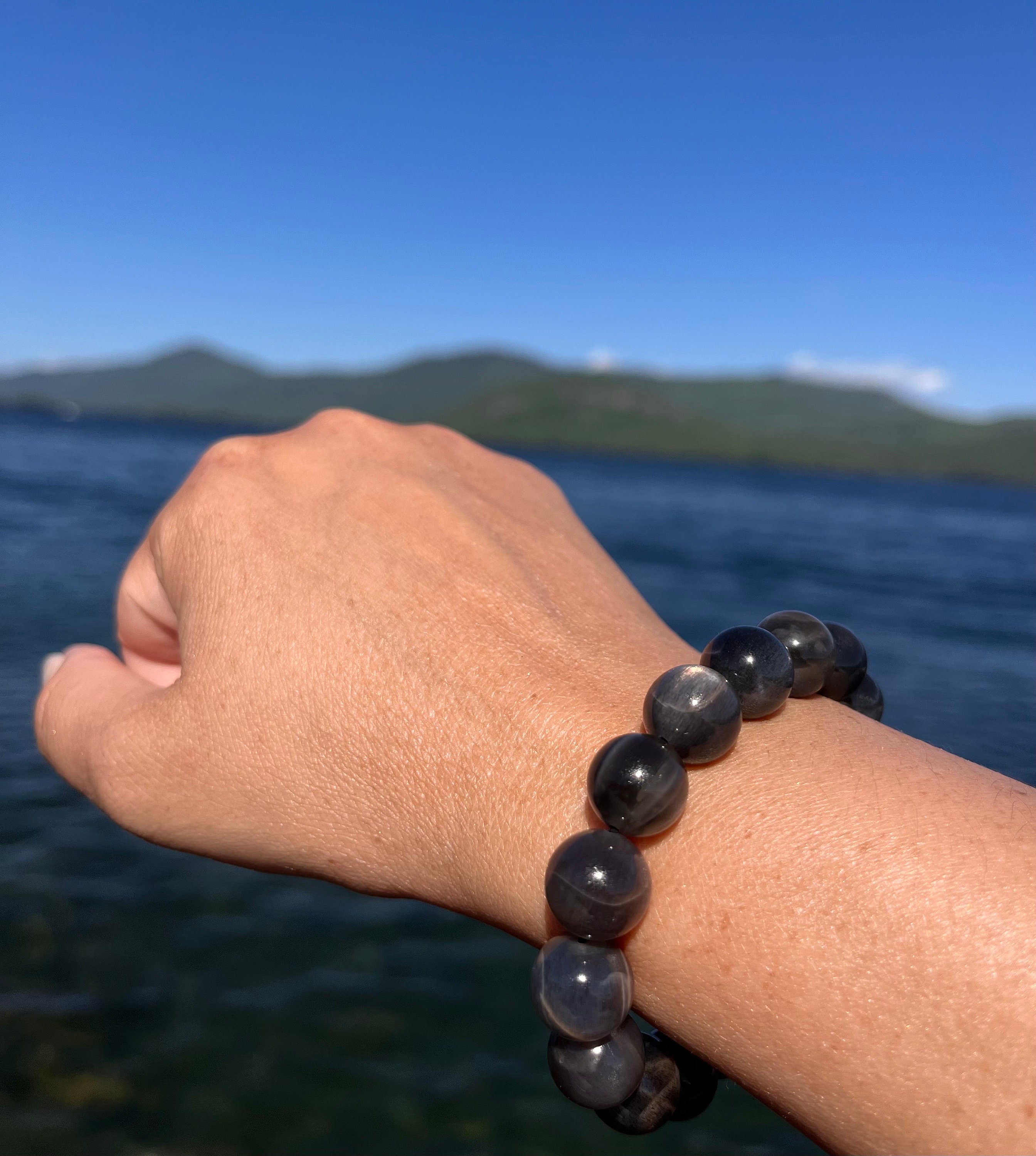 Ultra-high Quality, Rare Black Star Moonstone Bracelet, 8.5mm, 9mm