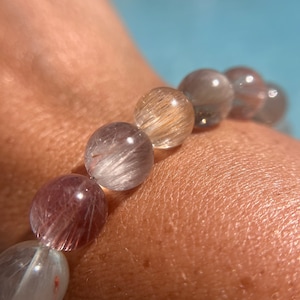 Ultra High Quality Gem Grade Multi Color Transparent Rabbit Bunny Hair Quartz Bracelet, 11mm for Stress, Energy, Wealth and Healing