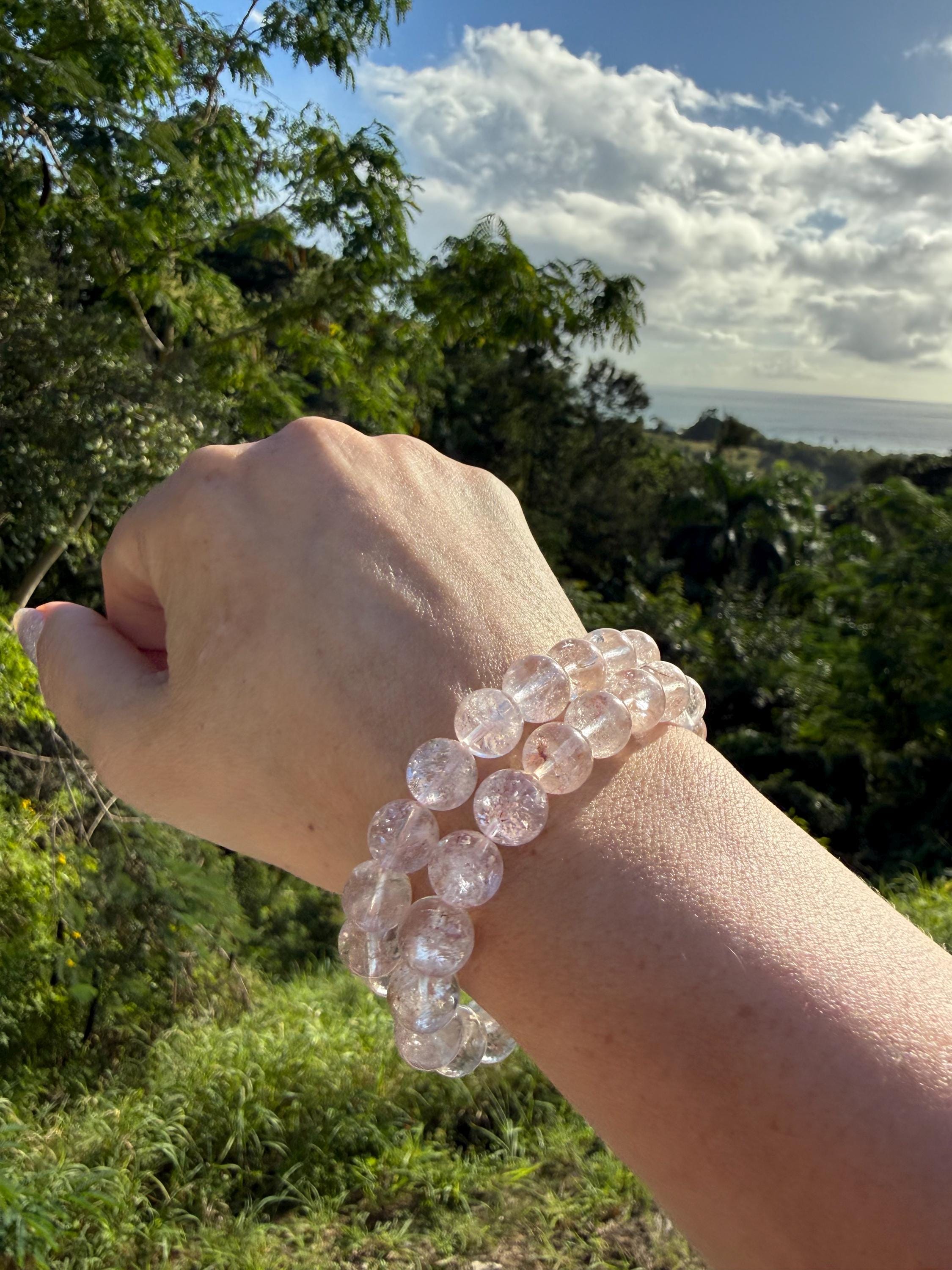 Ultra High Quality Rare Pink Lemurian Quartz Crystal Bracelet