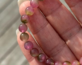 Ultra High Quality, Genuine Watermelon Tourmaline Bracelet, 7mm beads