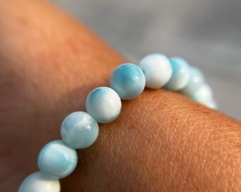 Highest Quality Gem Grade Larimar Slim Crystal Bracelet 5.5mm, 6.5mm or 7mm beads