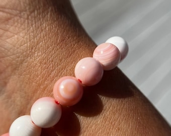 Ultra High Quality Natural Pink Queen Conch Bracelet, 8.5mm or 8mm beads