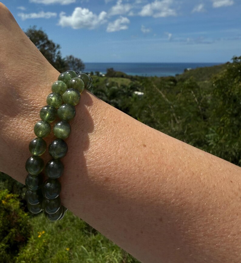 Ultra High Quality, Gem Grade Flashy Green Kunzite Bracelet 9mm or 8mm beads image 5