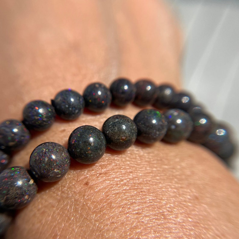 Sparkly Rare Black Opal Bracelet 10.5mm, 10mm, 9.5mm, 9mm or 8mm for Protection, Love, Tranquility and Reassurance image 5