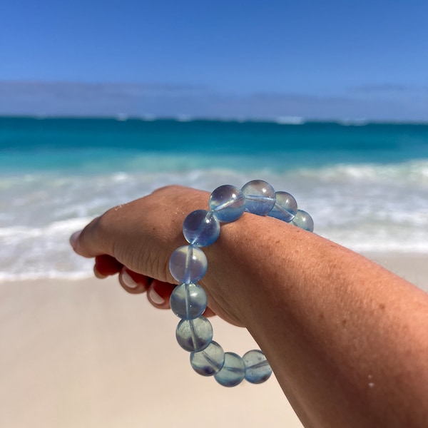 Ultra High Quality Gem Aquamarine Chunky Bracelet, 14mm for Stress Relief, Courage & Wellness