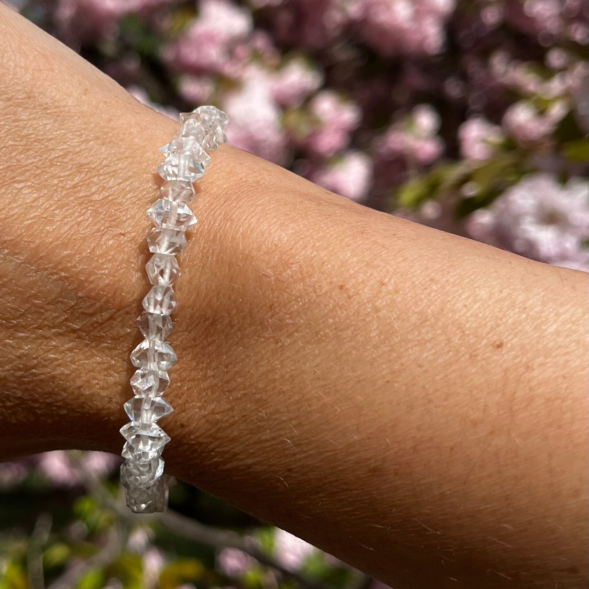 超高品質AAAグレードの原石ハーキマーダイヤモンドブレスレット 8mm