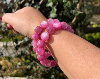 High Quality Flashy Fuchsia Pink Lepidolite Bracelet 11mm or 10mm for Healing, Sadness, Dependency and Burn Out