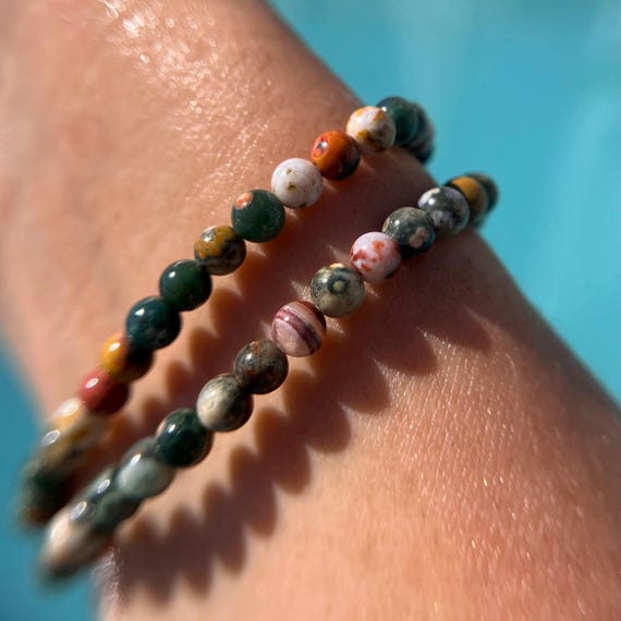 High Quality Orbicular Ocean Jasper Skinny Bracelet, 5mm Beads