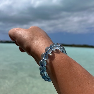 Ultra-High Gem Quality Transparent Deep Blue Topaz Bracelet, 9.5mm for Joy, Abundance and Relaxation