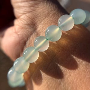 Ultra High Quality Translucent Green Chalcedony Bracelet 10mm width for Calm, Communication, Protection and Compassion