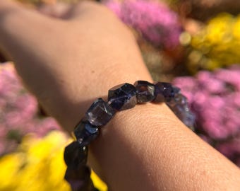 Pulseira Freeform de Iolita de altíssima qualidade, contas de 8,5 mm a 9 mm