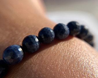 High Quality Faceted Sapphire Beaded Bracelet 5.5mm, 7.5mm, 8mm or 8.5mm for Prosperity. Balance, Stress and Fulfilling Dreams
