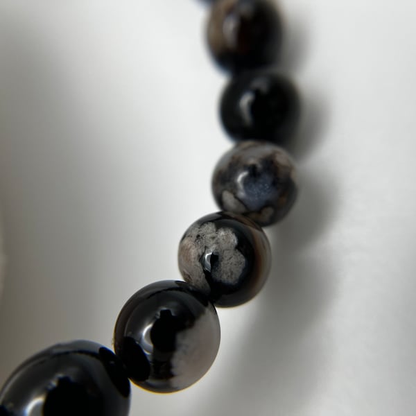 Ultra High Quality Rare Black Flower Agate Bracelet 12.5mm or 8.5mm for Growth, Pursuit of Dreams and Transformation