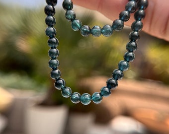 Ultra High Quality, Gem Grade Translucent Steel Blue Tourmaline Indicolite Skinny Bracelet, 5mm or 5.5mm beads