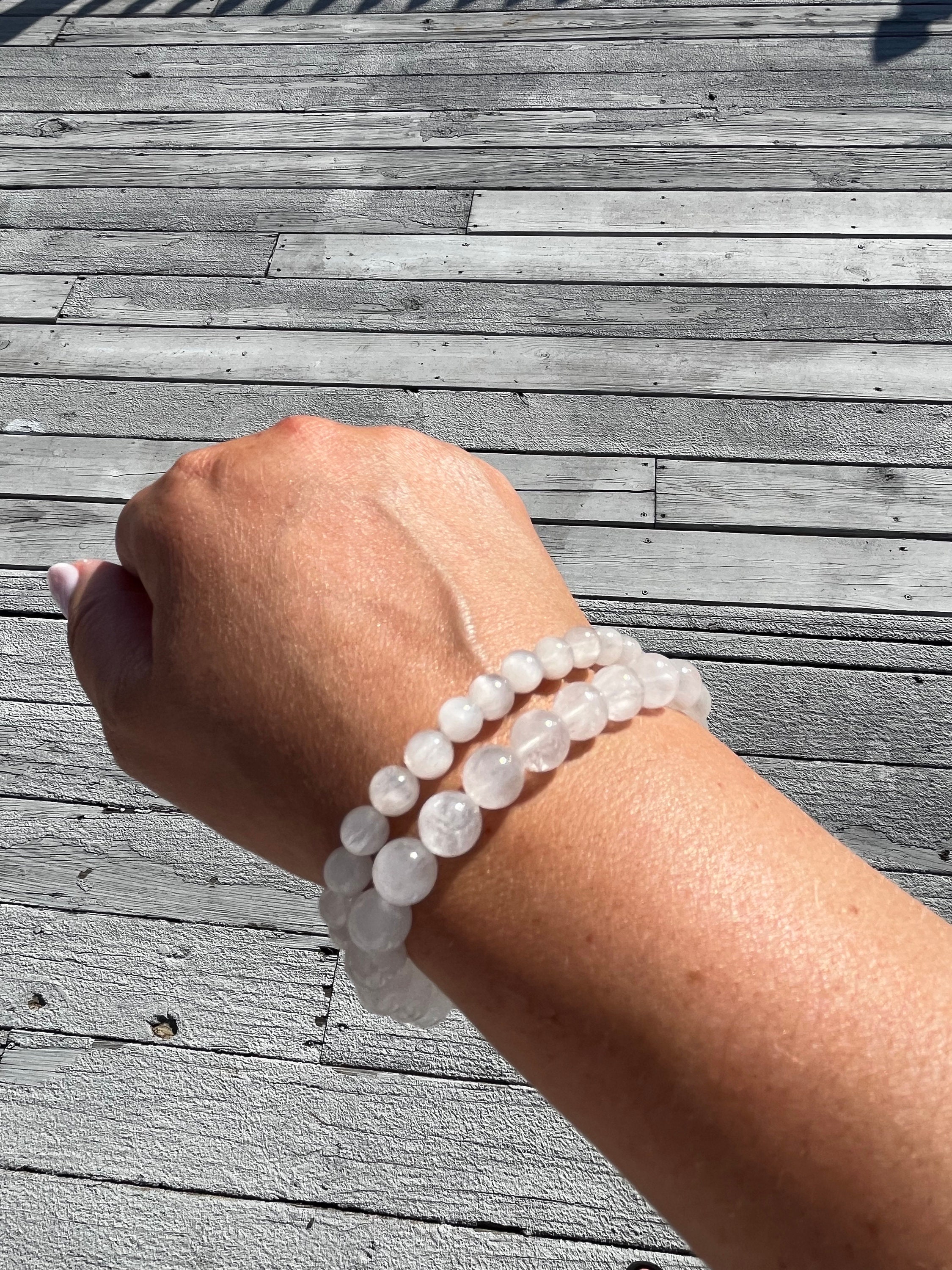 White Cotton Rabbit Bunny Hair Quartz Bracelet 9.5mm, 9mm, 8.5mm