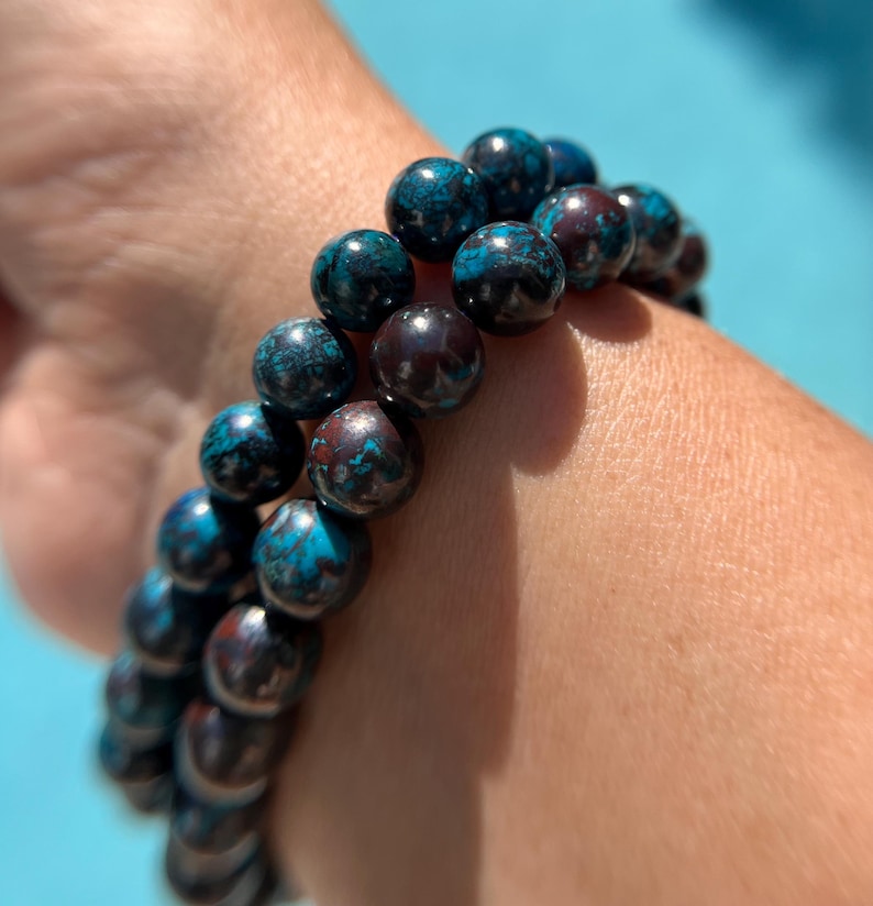 Ultra High Quality Striking Azurite Beaded Bracelet, 8mm or 8mm Width