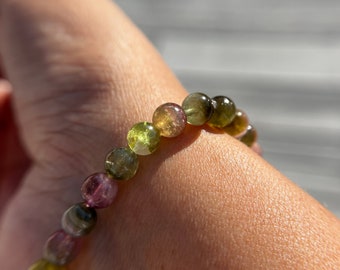 High Quality, Genuine Watermelon Tourmaline Skinny Bracelet, 5mm or 6.5mm beads