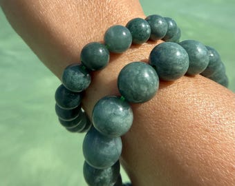 High Quality Green Jade Beaded Bracelet, 10mm or 8mm width