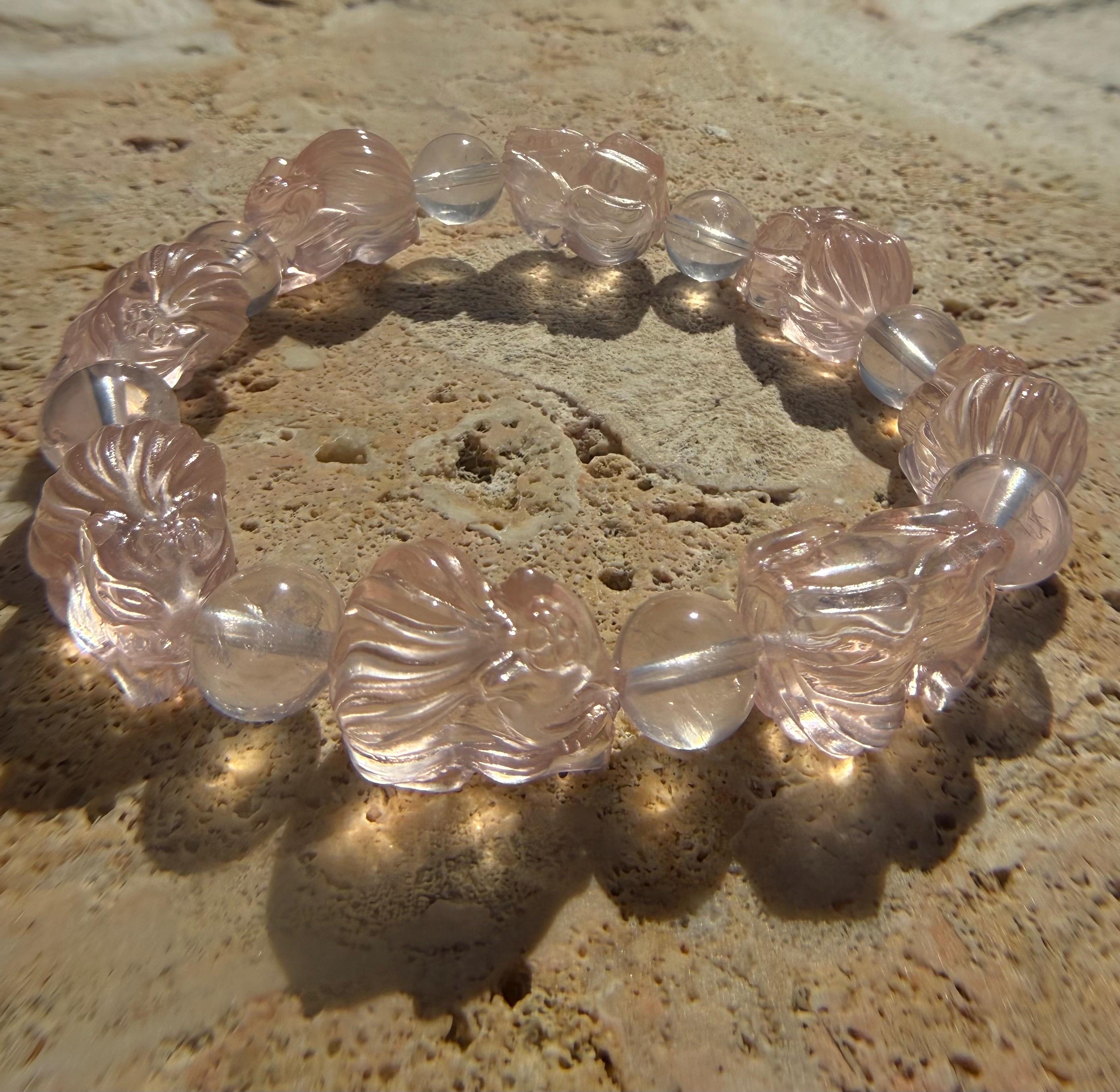 ブレスレット ra10099 Ultra High Quality Rose Quartz Nine Tail Fox Bracelet, 10.5mm or