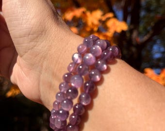 Ultra High Quality, Collectors Grade Gem Purple Lepidolite Bracelet, 6.5mm or 7mm beads