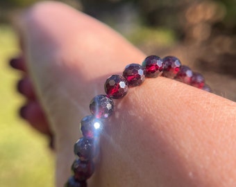 High Quality, Faceted Flashy Garnet Bracelet 5.5mm or 6mm for Love, Sensuality, Energy and Courage