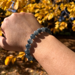 Steel Blue Rabbit Bunny Hair Quartz Bracelet, 10mm or 9.5mm for Stress, Energy, Wealth and Healing