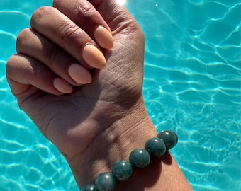 Ultra High Quality Dark Green Jade Beaded Bracelet, 11.5mm width beads