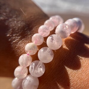 Ultra High Quality Snowflake Garden Rose Quartz Bracelet, 14mm, 10.5mm, 8.5mm or 8mm width (for romantic love, friendship, inner peace)