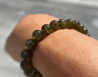 High Quality, Rare Olive Green Garnet Bracelet 8.5mm or 7.5mm for Love, Sensuality, Energy and Courage